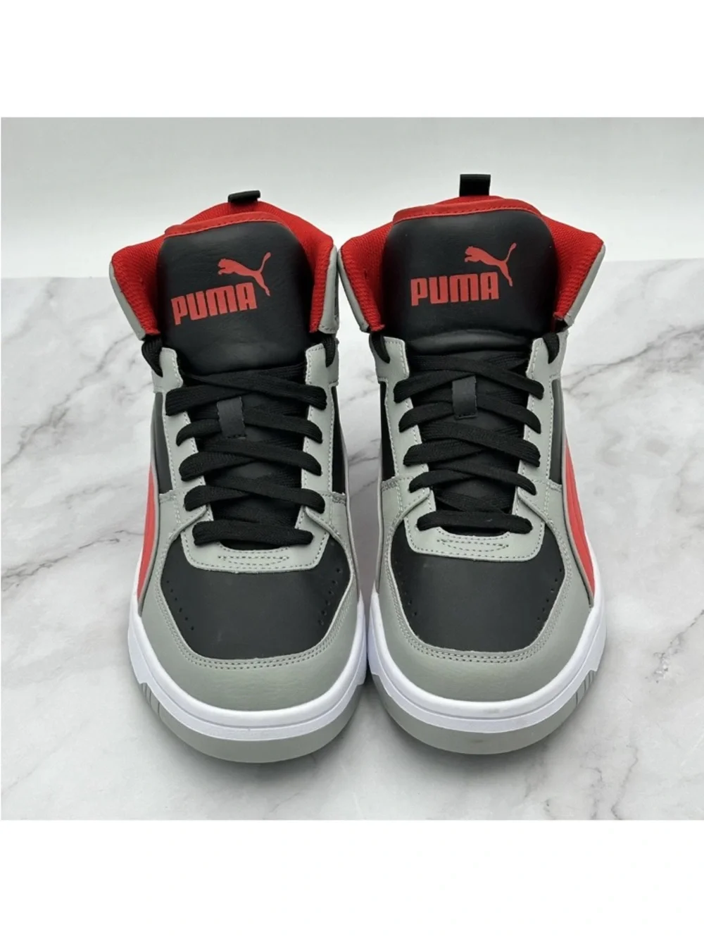 NWOB Puma Mid Top Shoes Mens Size 10 Gray Red Black Athletic Sneakers 407604-01